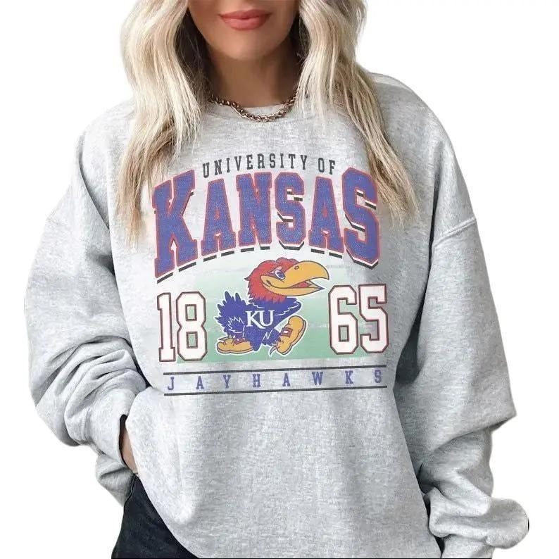 Vintage 90's Kansas Jayhawks 1865 University NCAA Unisex t-shirt, sweatshirt, hoodie Cotton Womenswear