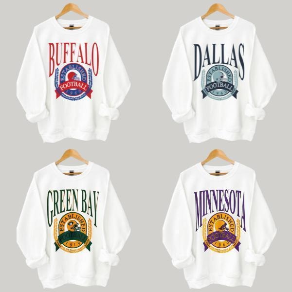 Vintage 90s All Team Football Graphic Sweatshirt in White Color, Retro Hometown Football Crewneck Sweater, Football Game Day Unisex Sweatshirt, Gift for Football Fangirls, Vintage Shirt for Men Women