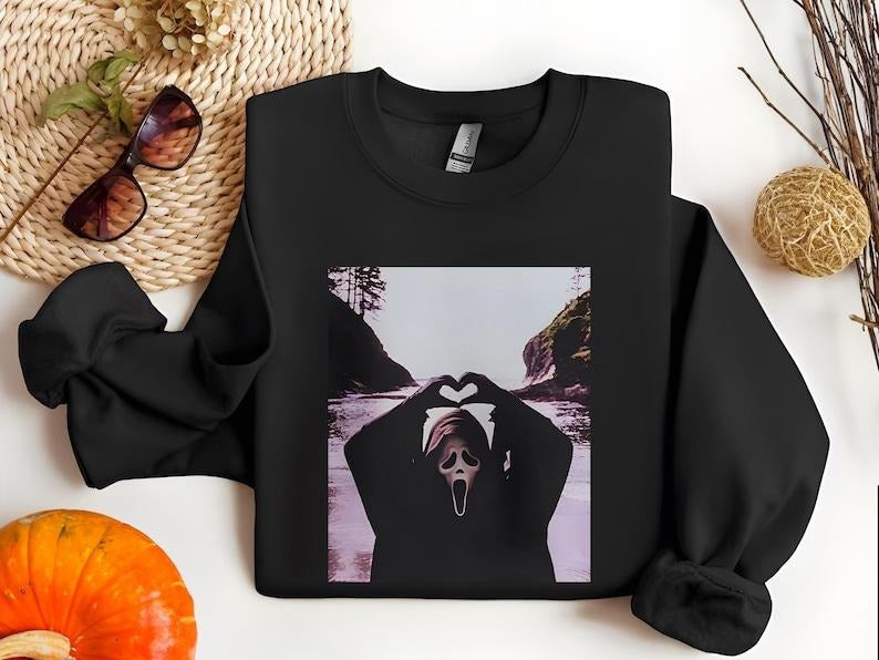 Vintage 90s Halloween Ghostface Heart Hands Sweatshirt, Scary Movies Tee, Funny Ghost Face T-Shirt, Horror Killer Characters Club Shirts