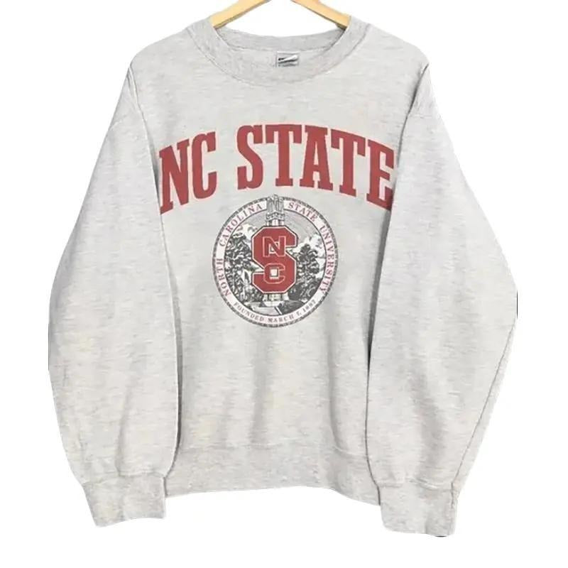 Vintage 90s North Carolina State University Sweatshirt, NC State Wolfpack Shirt Cotton Menswear Collar Hoodie Kangaroo Pocket Polyester Ribbed