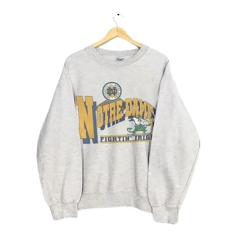 Vintage 90s Notre Dame Fighting Irish Sweatshirt University of Notre Dame shirt Collar Cotton Menswear Hoodie Sweater Pullover Kangaroo Pocket