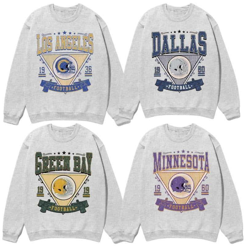 Vintage All Team Football Sweatshirt with Big Words Graphic Tees for Football Fans Ash Grey Color Vintage Sweatshirt, For Women, For Men, Classic T-Shirt All Teams Football,Gifts For Football Fan Sport