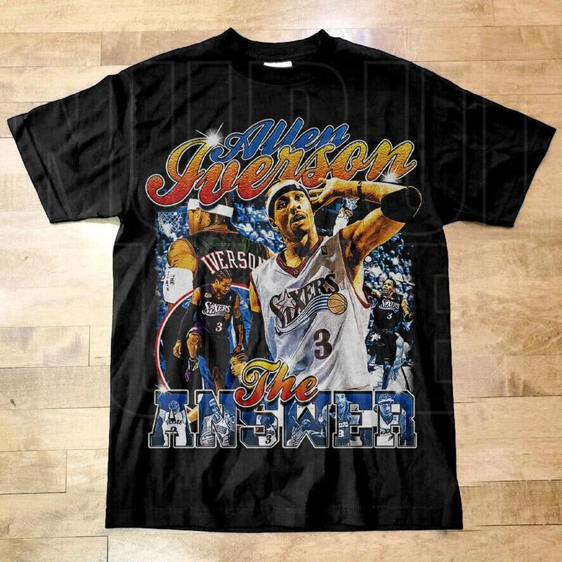 Vintage Allen Iverson T-Shirt, the Answer, Sport Tee, Basketball Player, Vintage 90's Graphic Tee, Rap Hip Hop Round Neck Casual Cotton Man Fabric Menswear Soft Top Classic Fitted