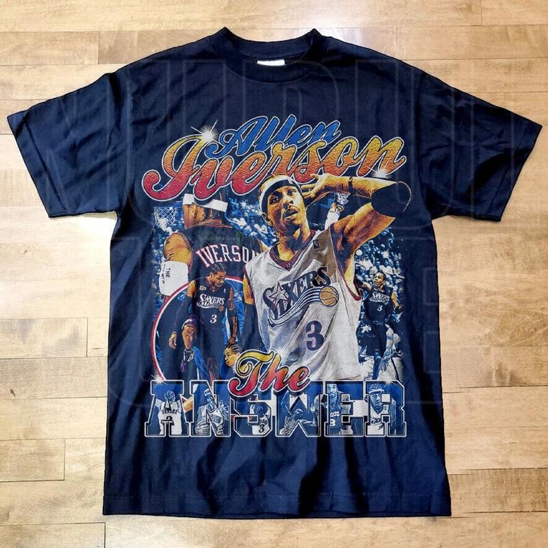 Vintage Allen Iverson T-Shirt, the Answer, Sport Tee, Basketball Player, Vintage 90's Graphic Tee, Rap Hip Hop Round Neck Casual Cotton Man Fabric Menswear Soft Top Classic Fitted