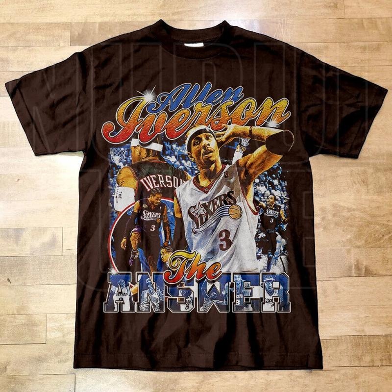 Vintage Allen Iverson T-Shirt, the Answer, Sport Tee, Basketball Player, Vintage 90's Graphic Tee, Rap Hip Hop Round Neck Casual Cotton Man Fabric Menswear Soft Top Classic Fitted