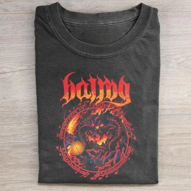 Vintage Balrog Flaming Graphic Tee - The Lord of The Rings Movie Shirt - Menswear, Top