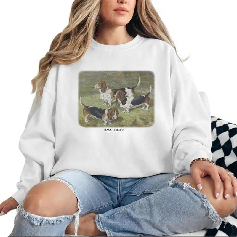 Vintage Basset Hound lover sweatshirt, gift ,Daddy and me Cotton Fabric Hoodie Cotton T-shirt Unisex