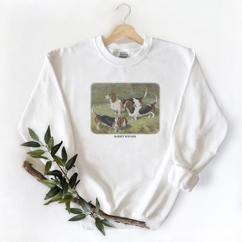 Vintage Basset Hound lover sweatshirt, gift ,Daddy and me Cotton Fabric Hoodie Cotton T-shirt Unisex