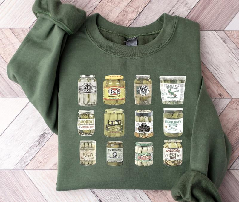 Vintage Canned Pickles Sweatshirt, Canning Season Sweatshirt, Pickle Lovers Sweater, Homemade Pickles Sweater,Pickle Jar Crewneck Sweatshirt