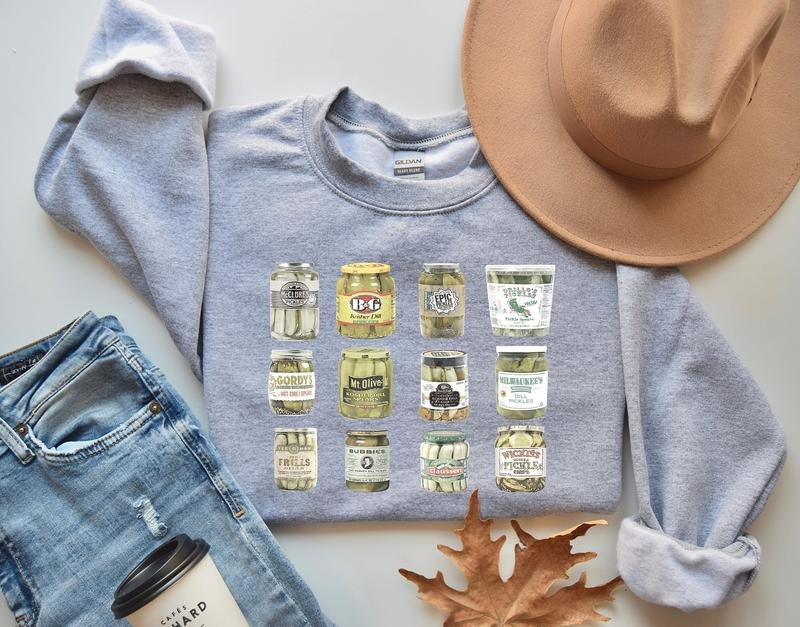 Vintage Canned Pickles Sweatshirt, Canning Season Sweatshirt, Pickle Lovers Sweater, Homemade Pickles Sweater,Pickle Jar Crewneck Sweatshirt