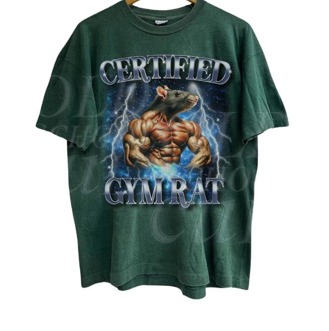 Vintage Certified Gym Rat Funny Vintage 90s Style T-Shirt, Unisex Retro Gym Graphic Tee, Pump Cover Rat Shirt, Gym Lovers Gift, Funny Gym Meme Shirt.