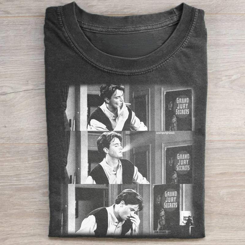 Vintage Chandler Bing Smoking Graphic Tee - Friends Sitcom - Movie Shirt - Christmas Gift for Friends - Funny Shirt for Men - Top, Menswear