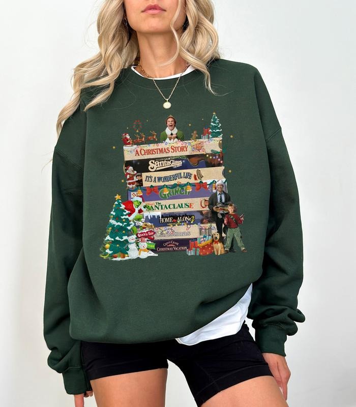 Vintage Christmas Movies VHS Sweatshirt, MERRY Christmas 90s Movies Sweatshirt, Christmas Family Matching Tee, Xmas Gift