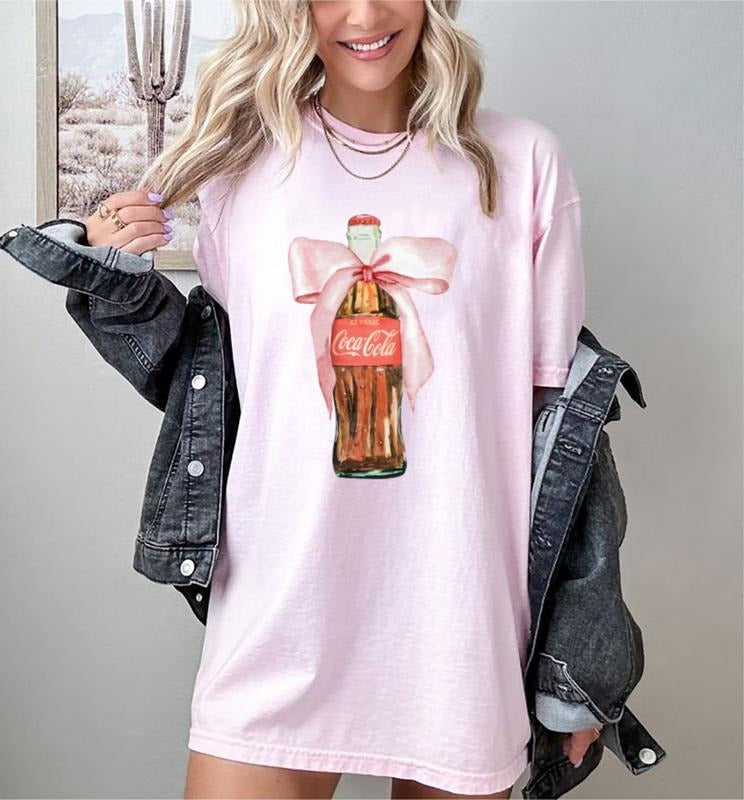 Vintage Classic Coke With Pink Bow T-Shirt, Drink With Bow Shirt, Just a Girl Who Loves Diet Coke, Weatercolor Bow
