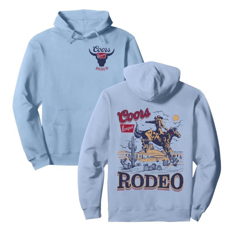 Vintage Cowhide Riding Coors Cowboys Western Country Rodeo 2 Sided Pullover Hoodie Full Color, Coors Banquet Rodeo Vintage Sweatshirt Western Cowboy T