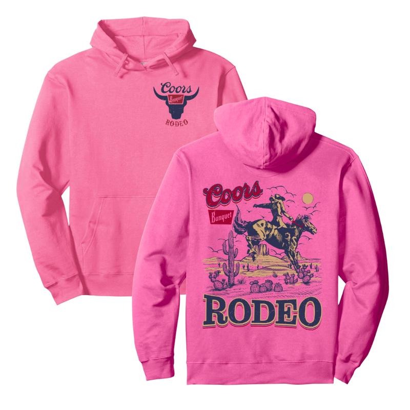 Vintage Cowhide Riding Coors Cowboys Western Country Rodeo 2 Sided Pullover Hoodie Full Color, Coors Banquet Rodeo Vintage Sweatshirt Western Cowboy T