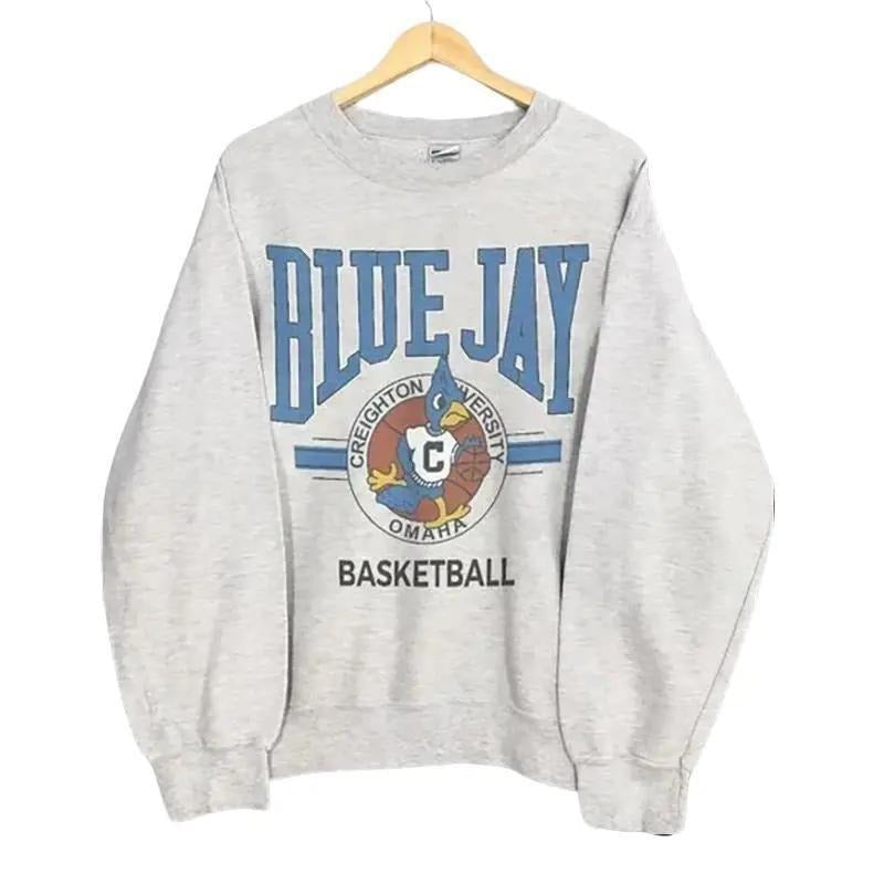 Vintage Creighton Bluejays Basketball Sweatshirt, Creighton University Shirt tee Cotton Menswear Soft Collar Pullover Tops Hoodie Kangaroo Pocket Polyester