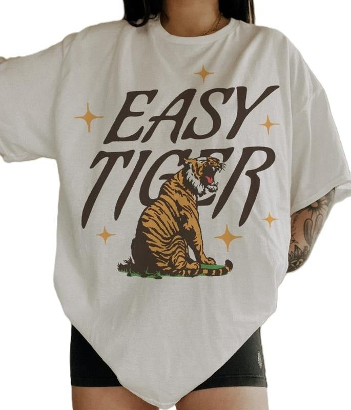 Vintage Easy Tiger Tee, Trendy Aesthetic Colors Graphic Tee, Vintage Inspired Graphic T-Shirt, Gift For Men And Woman