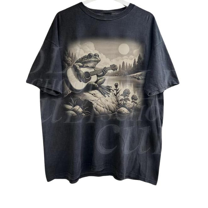 Vintage Frog Playing Guitar 90s Graphic Shirt, Frog Toad Guitar Lovers Tee, Wild Free,Music Lovers Gift, Graphic Frog Musician Tee Menswear Top