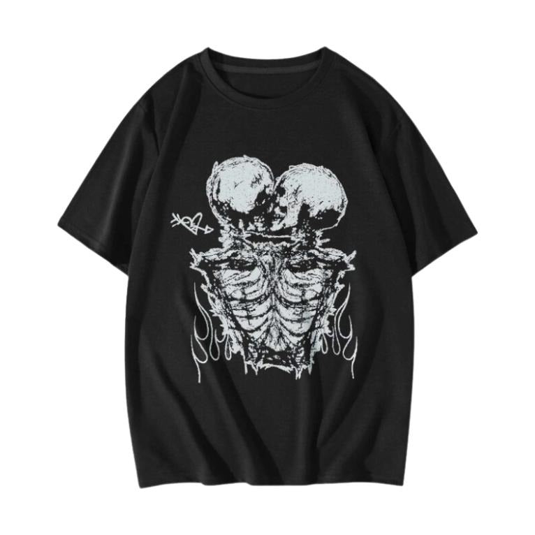 Vintage Goth Men Skeleton Print Y2k Graphic Tee, Sweatshirt, Hoodie Gift For Women Top Womenswear Underwear Cotton Polyester T-Shirt