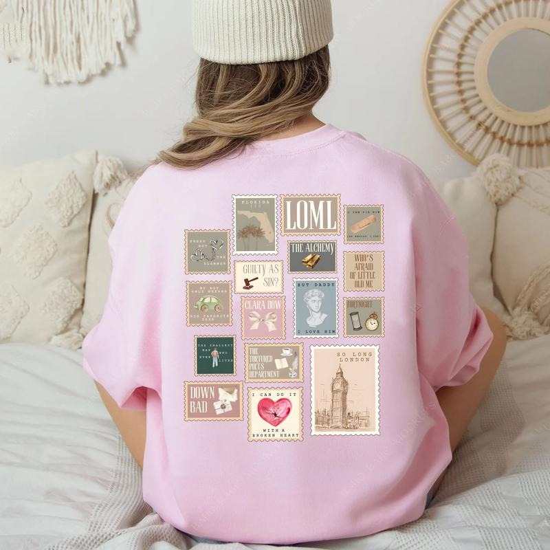 Vintage Graphic on the back, All Albums, New Song Released, Retro Stamps Version TShirtCrewneckHoodie For Fans Breathable Fabric