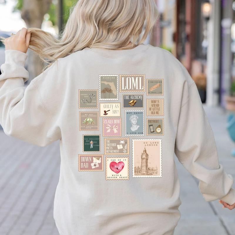 Vintage Graphic on the back, All Albums, New Song Released, Retro Stamps Version TShirtCrewneckHoodie For Fans Breathable Fabric