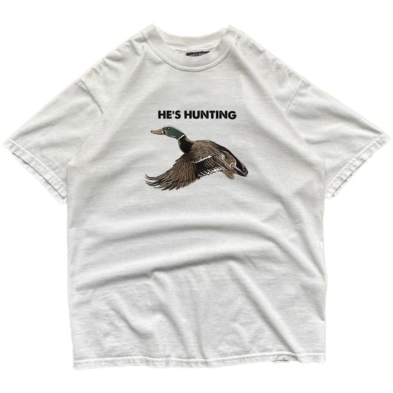 Vintage He Is Hunting Mallard Duck Wildlife T-shirt Unisex 90s Sweatshirt Pullover, Hunting Season , hoodie Cotton Fabric Menswear