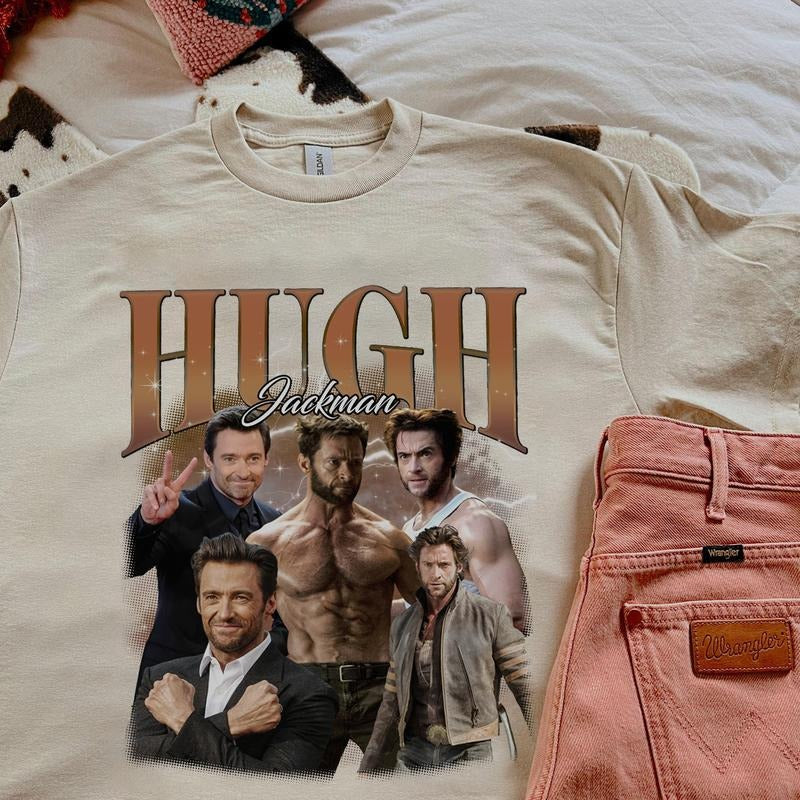 Vintage Hugh Jackman Graphic Tee, Hugh Jackman Hawaiian Rolls, Casual Streetwear for Girl Dinner Vibes,  Everyday Wear Oversized Womenswear Fabric Top style 001