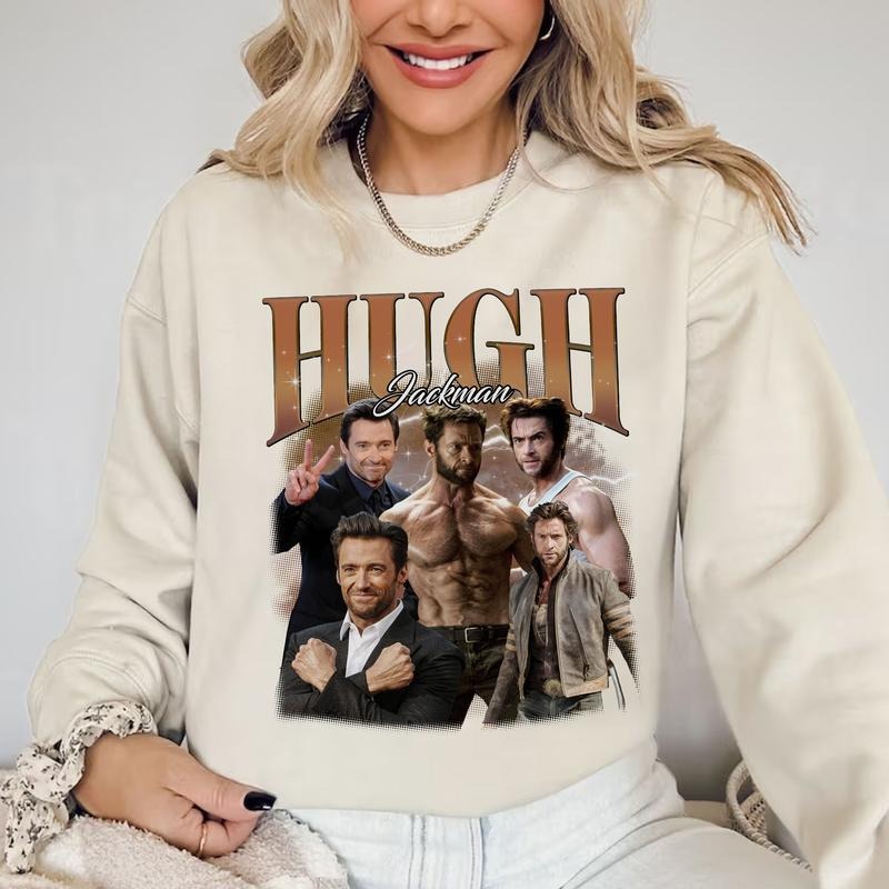 Vintage Hugh Jackman Graphic Tee, Hugh Jackman Hawaiian Rolls, Casual Streetwear for Girl Dinner Vibes,  Everyday Wear Oversized Womenswear Fabric Top style 001