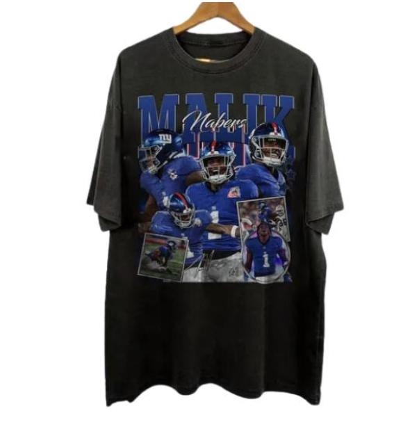 Vintage Malik Nabers Shirt, Sweatshirt , Football shirt, Classic 90s Graphic Tee, Unisex, Vintage Bootleg, Tshirt, Fan Gift Tropical Casual Top Cotton Menswear