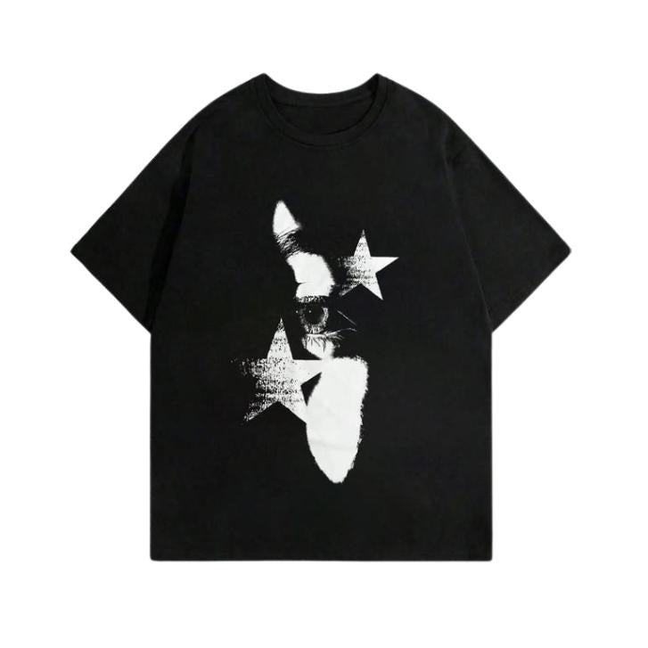 Vintage Men's Regular Fit Star & Eye Print Round Neck Graphic Tee, Sweatshirt, Hoodie Gift For Women Top Womenswear Underwear Cotton Polyester