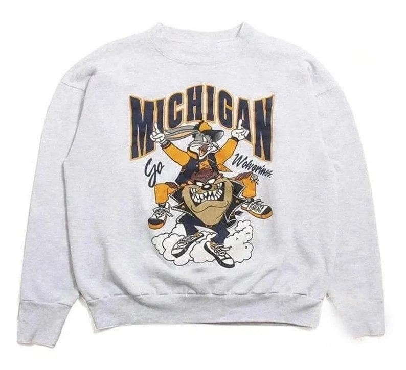 Vintage Michigan Wolverines Looney Tunes Sweatshirt, University of Michigan, NCAA Unisex Cotton Hoodie