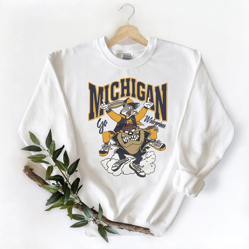 Vintage Michigan Wolverines Looney Tunes Sweatshirt, University of Michigan, NCAA Unisex Cotton Hoodie
