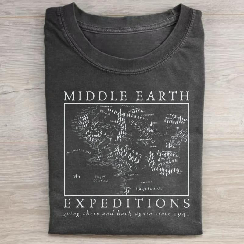 Vintage Middle Earth Expeditions Graphic Tee - The Lord of The Rings - The Hobbits - Mordor - J.R.R. Tolkien - Middle Earth Maps