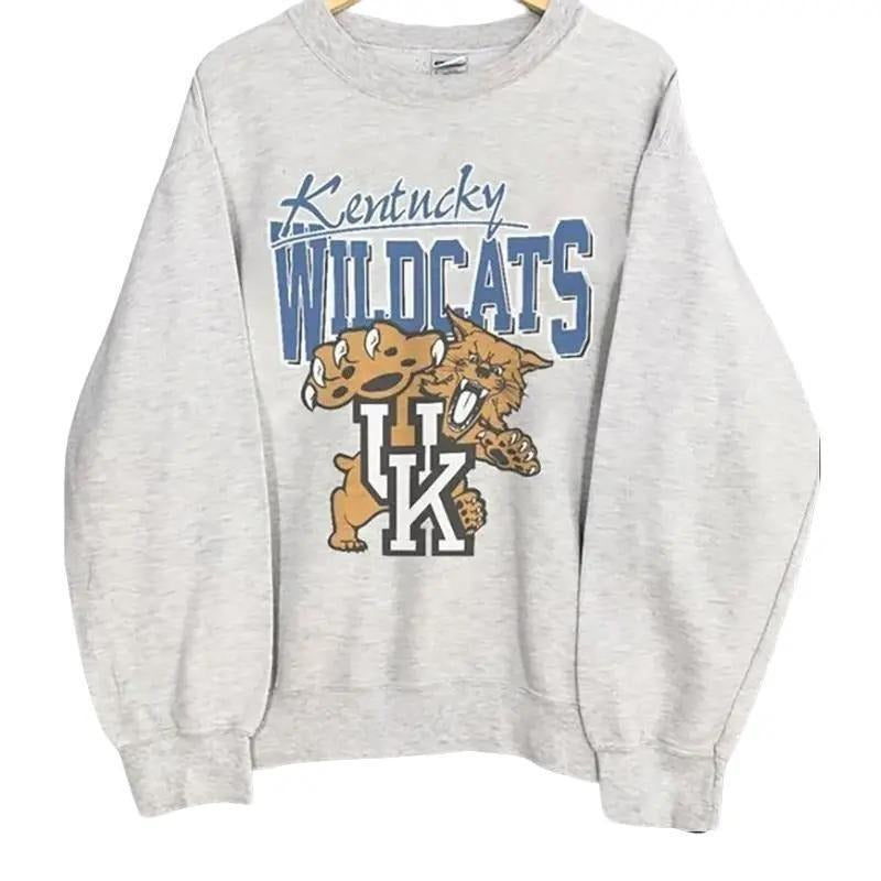Vintage NCAA University of Kentucky Wildcats Sweatshirt Soft Collar Kangaroo Pocket Polyester Ribbed Smooth Cotton Menswear