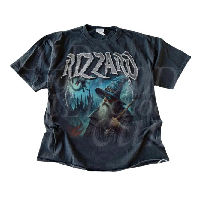 Vintage Rizzard Fantasy Wizard  T-Shirt, Retro Wizard Dragon Catstle Shirt, Dark Art Castle Magic Rizz Shirt, Graphic Alpha Wizard Nostalgia Tee Man
