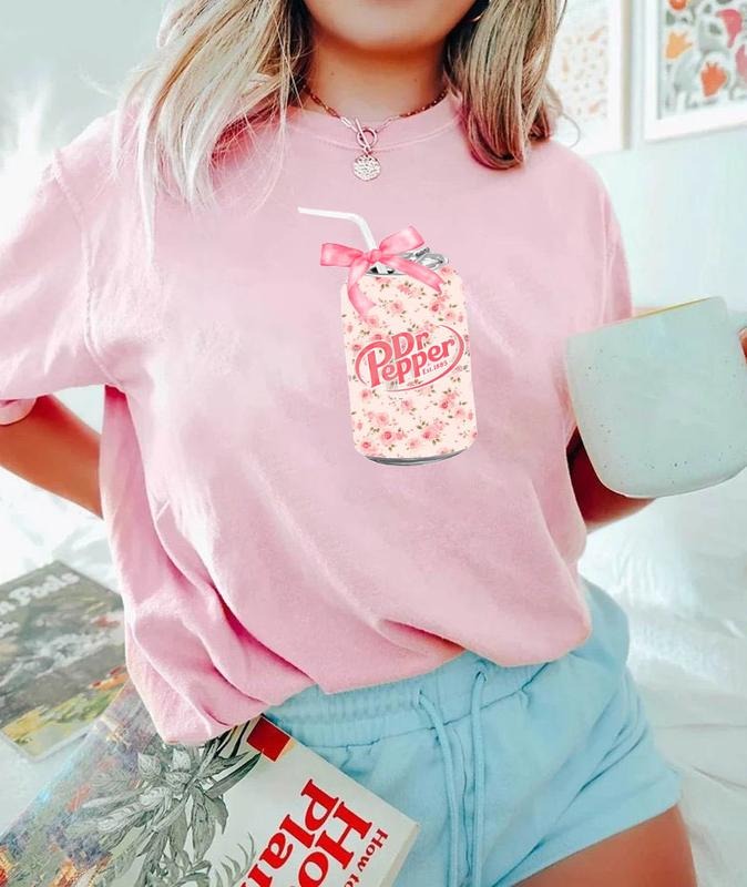 Vintage Rose DrPepper Soda Can Sweatshirt,  Dr Pepper Shirt,  Coquette Soda Sweatshirt, Coquette Bow Sweater, Popular Coquette Sweatshirt, Coquette Bows T Shirt, Cute Baby Pink Bow Tee, Coquette Pink Bow Tee