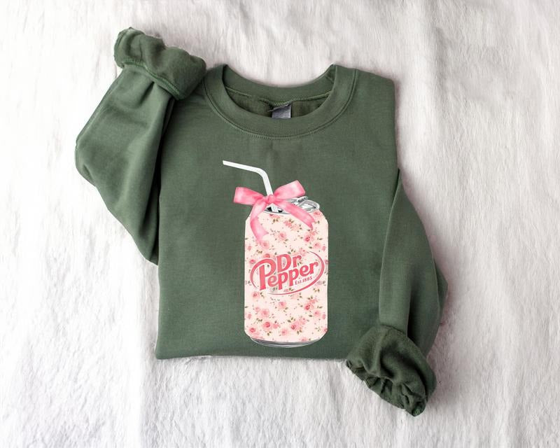 Vintage Rose DrPepper Soda Can Sweatshirt,  Dr Pepper Shirt,  Coquette Soda Sweatshirt, Coquette Bow Sweater, Popular Coquette Sweatshirt, Coquette Bows T Shirt, Cute Baby Pink Bow Tee, Coquette Pink Bow Tee
