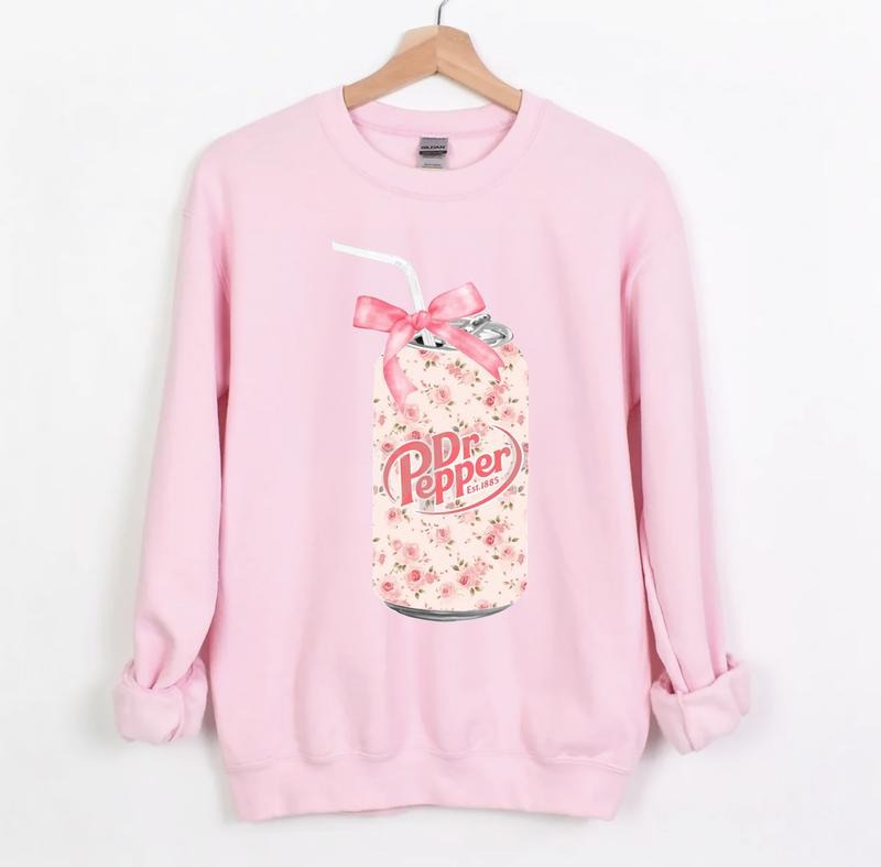 Vintage Rose DrPepper Soda Can Sweatshirt,  Dr Pepper Shirt,  Coquette Soda Sweatshirt, Coquette Bow Sweater, Popular Coquette Sweatshirt, Coquette Bows T Shirt, Cute Baby Pink Bow Tee, Coquette Pink Bow Tee