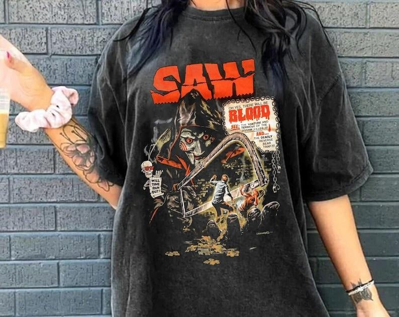 Vintage Saw Reverse Bear Trap Movie Shirt, SAW Movie Vintage 90s T Shirt, Halloween Movie Shirt, 90s Saw Horror Movie T Shirt