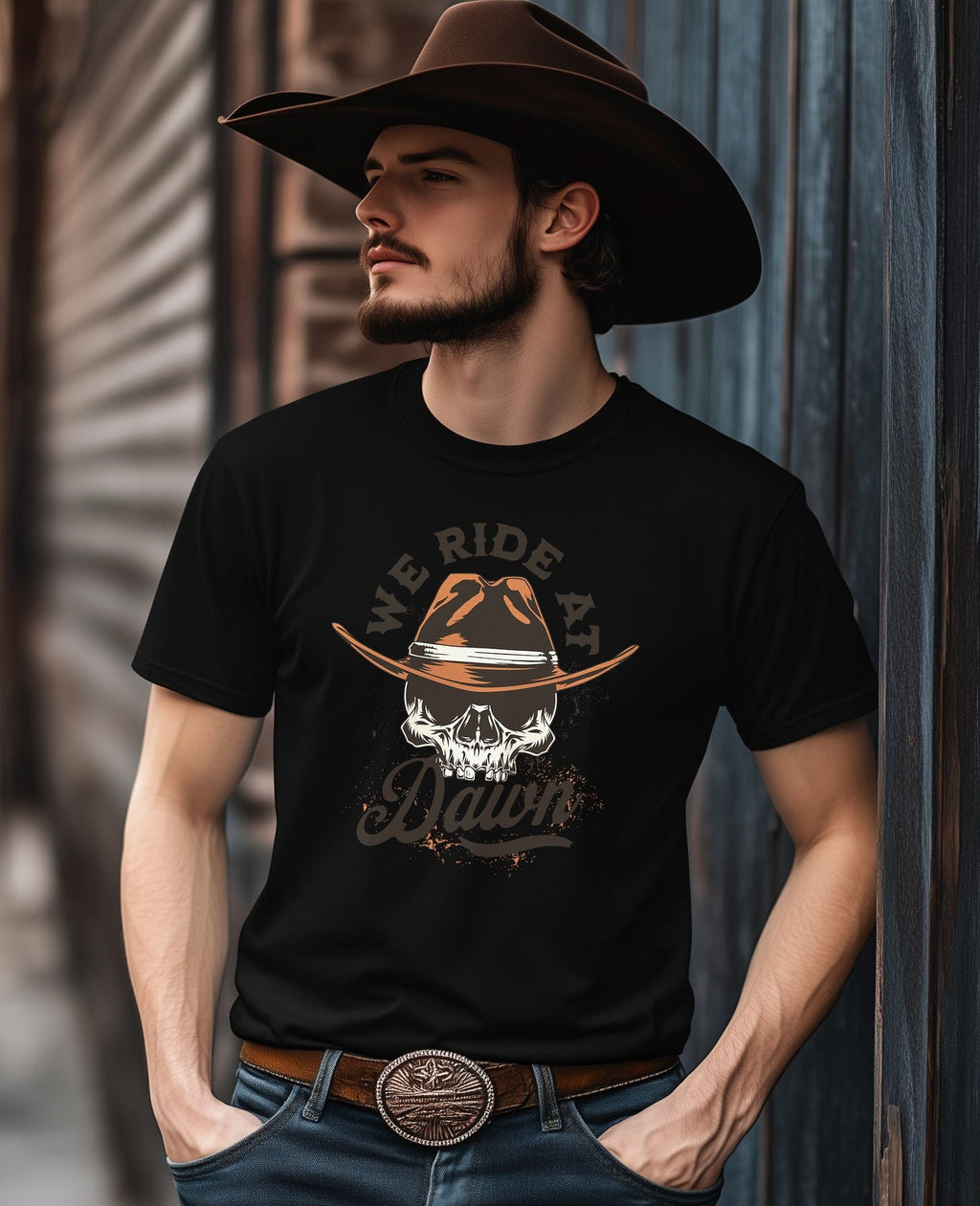Vintage Skull Western T-Shirt - Saddle