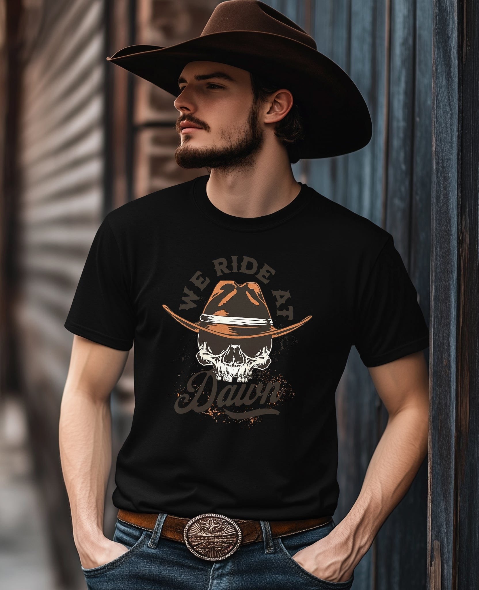Vintage Skull Western T-Shirt - Saddle