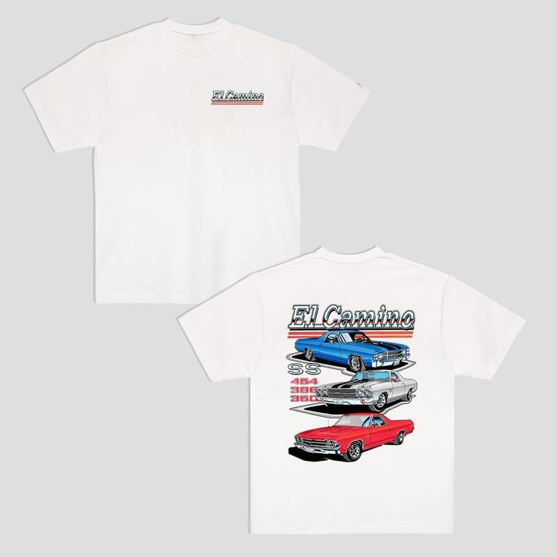 Vintage Vibe 2 Sides Chevy El Camino T-Shirt, Classic Car T-shirt, Racing Car Tee, Shirt For Car Lovers, Menswear, Gift For Him And Her, Unisex Cotton, Full Size, Full Color, Classic Tops Tops Classic