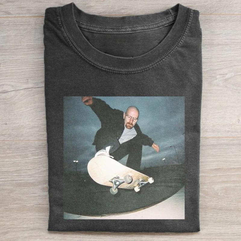 Vintage Walter White Jumping Ramp Graphic Tee, Breaking Bad Movie Shirt, Funny Skateboard Graphic, Movie Parody Tshirt