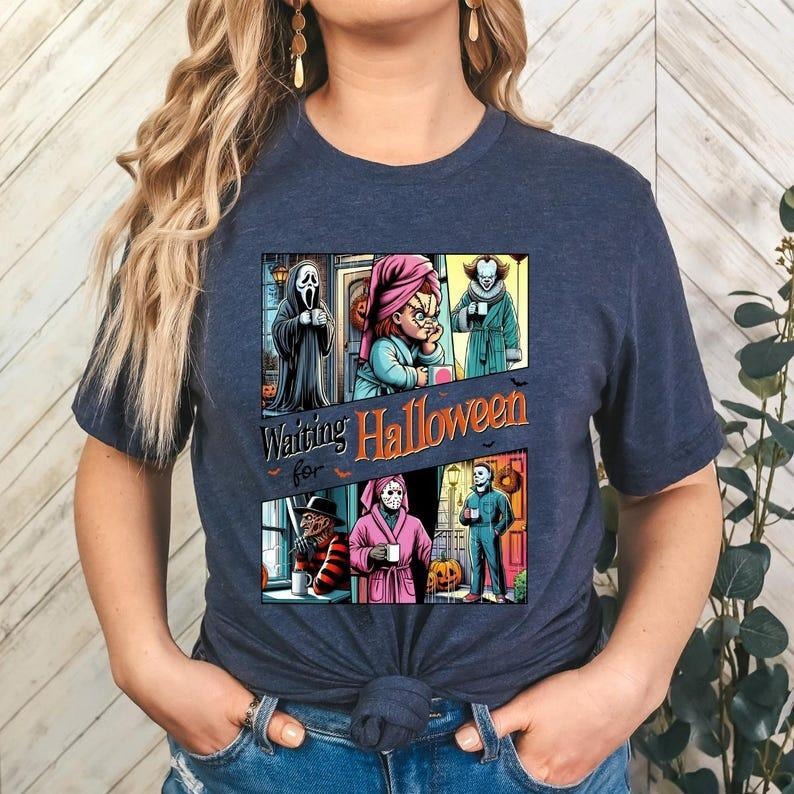 Waiting For Halloween T-Shirt, Sweatshirt, Hoodie, Retro Horror Characters Halloween Shirt, Halloween Gifts Womenswear Casual