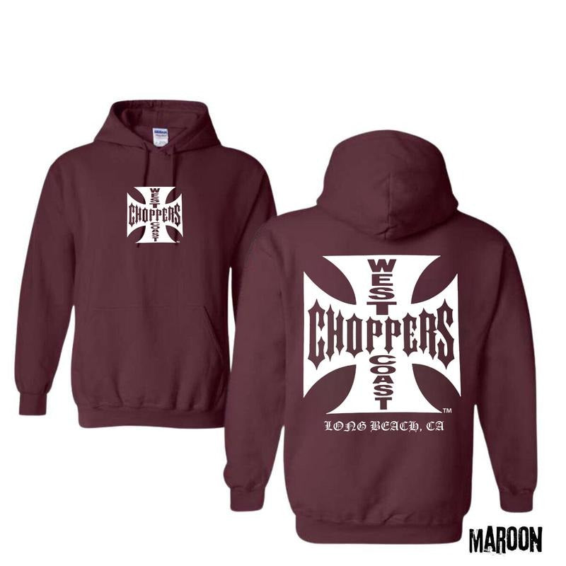 West Coast Choppers 2 Sided T-Shirt - Crewneck Sweatshirt - Hoodie, Choppers Cowl Hooodie, Menswear, Unisex Cotton, Classic Tops Sweaters Tops