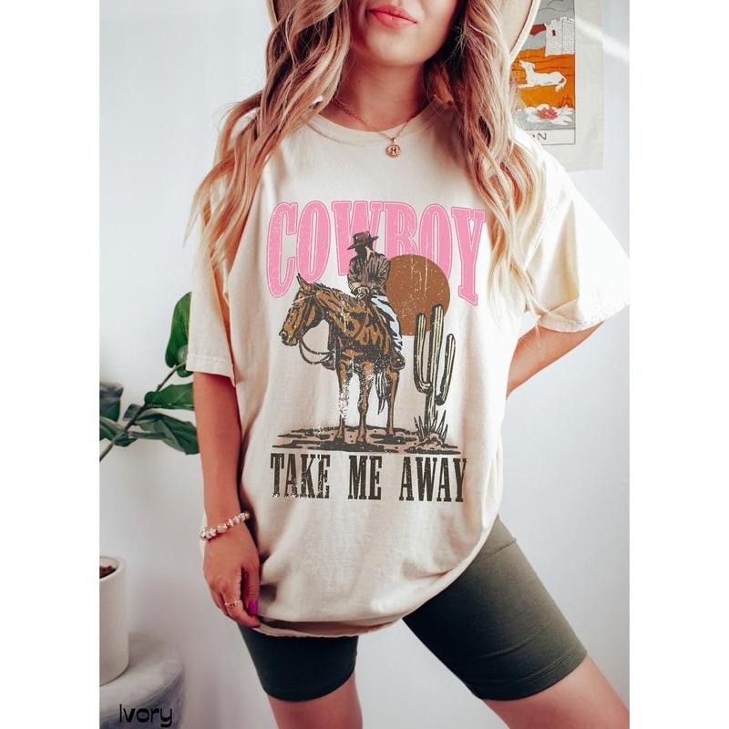 Western Graphic Tee Shirt Retro Cowboy T Shirt Country Outfit Pink Cowgirl Tshirt Yee haw vintage T-shirt, sweater and Hoodie cotton shirt
