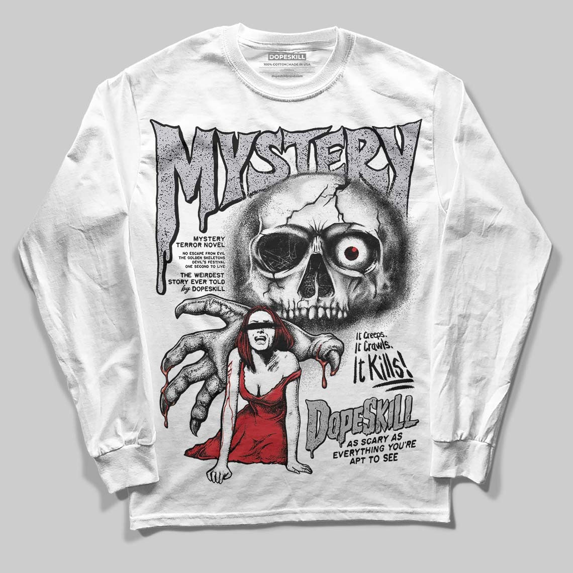 White Cement 4s DopeSkill Long Sleeve T-Shirt Mystery Ghostly Grasp Graphic