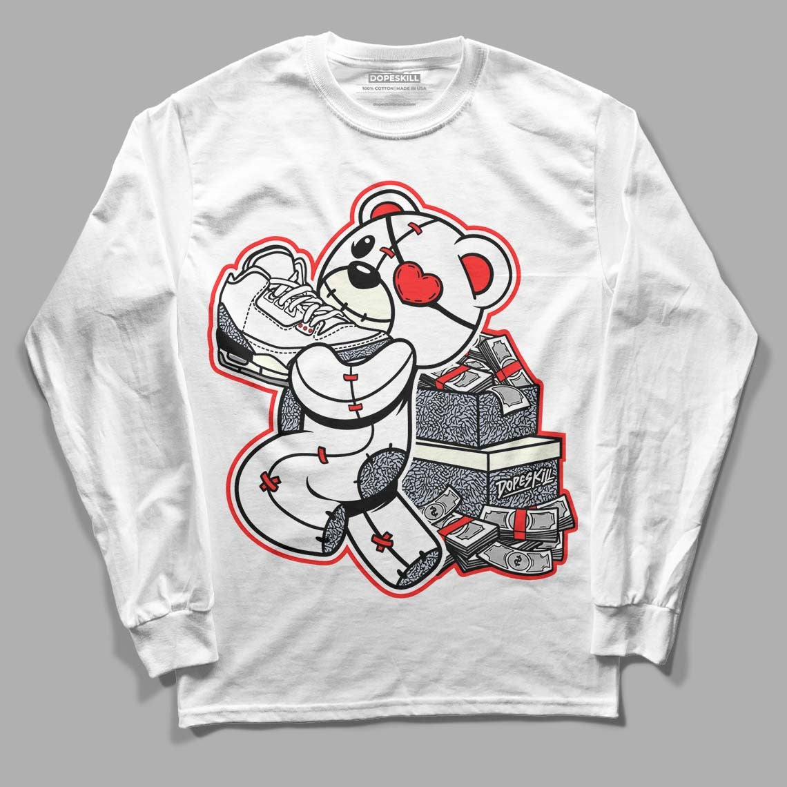 White Cement Reimagined 3s DopeSkill Long Sleeve T-Shirt Bear Steals Sneaker Graphic