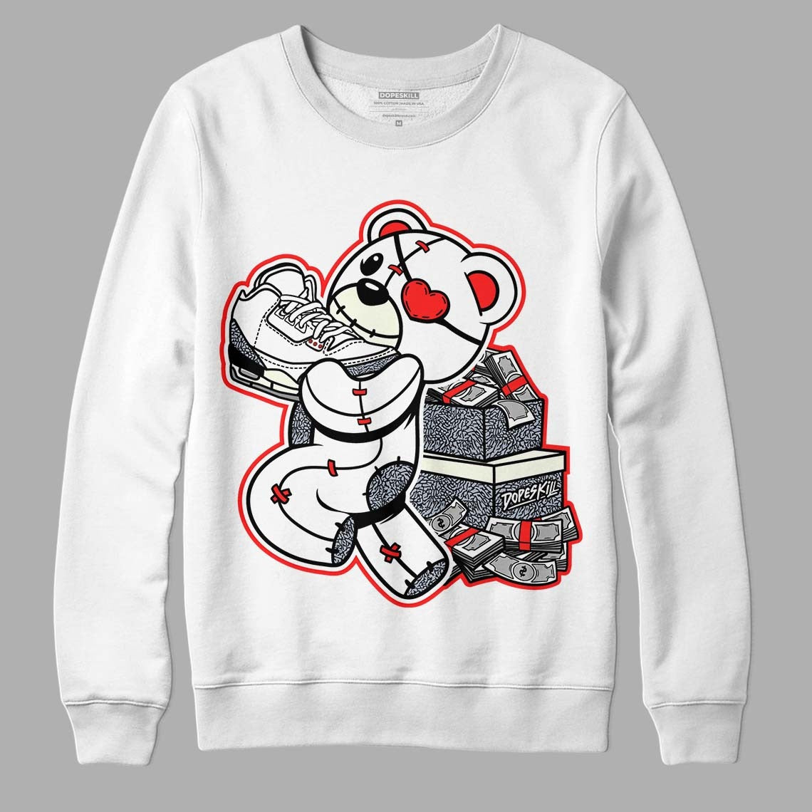 White Cement Reimagined 3s DopeSkill Sweatshirt Bear Steals Sneaker Graphic